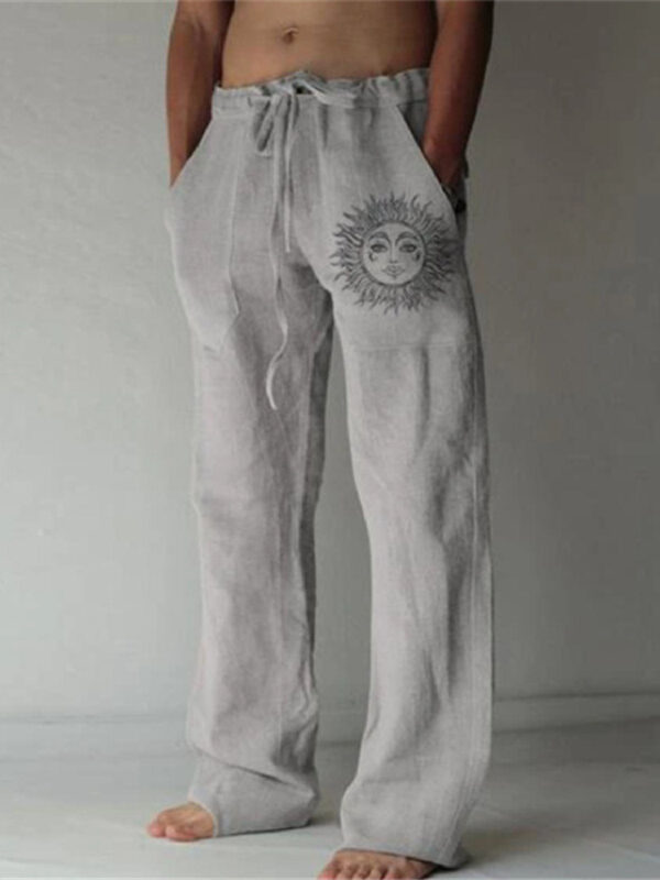 Men's linen pants casual trousers Loose lightweight drawstring yoga beach bottoms - Image 3