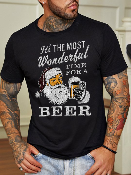 Santa most wonderful time to a beer Men's christmas t-shirts