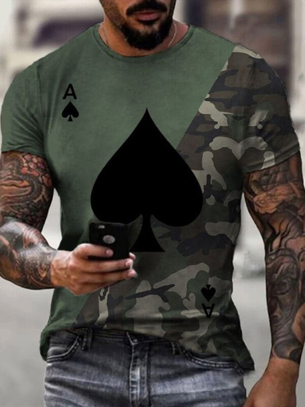Men's camouflage contrast spades casual T-shirt