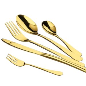 Glossy Gold Cutlery Set Travel Knife Fork Spoon 5pcs