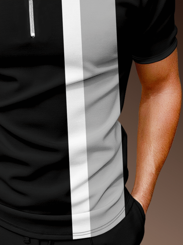 Casual Art Collection Striped Geometric Lapel Short Sleeve Polo Print Top - Image 3