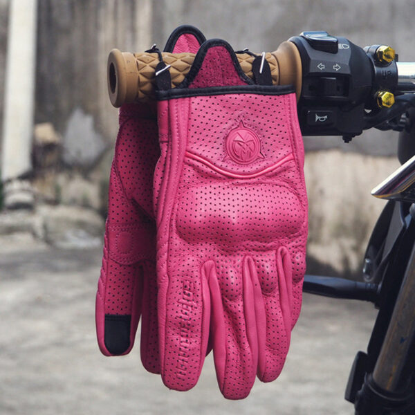 Women Short Cuff Motorcycle Leather Gloves - Image 3