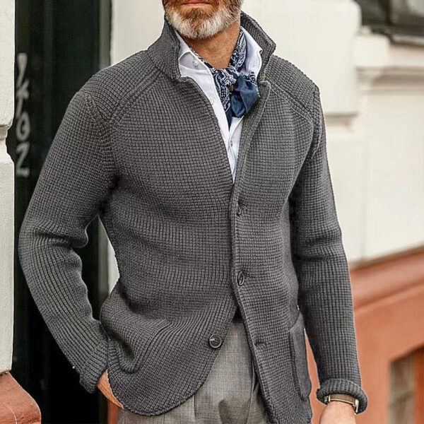 Men's Casual Stand Collar Thick Knit Suit Jacket - Image 2