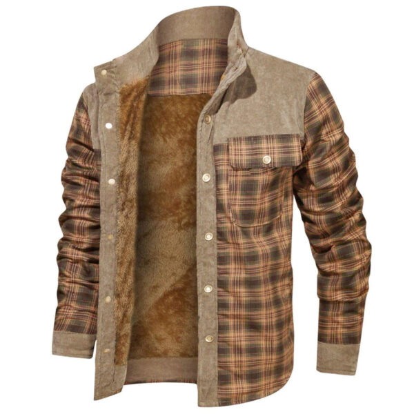 Men's Retro Check Pattern Stitching Warm Wanderer Jacket - Image 9