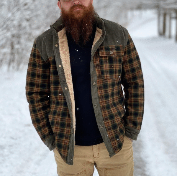 Men's Retro Check Pattern Stitching Warm Wanderer Jacket - Image 3