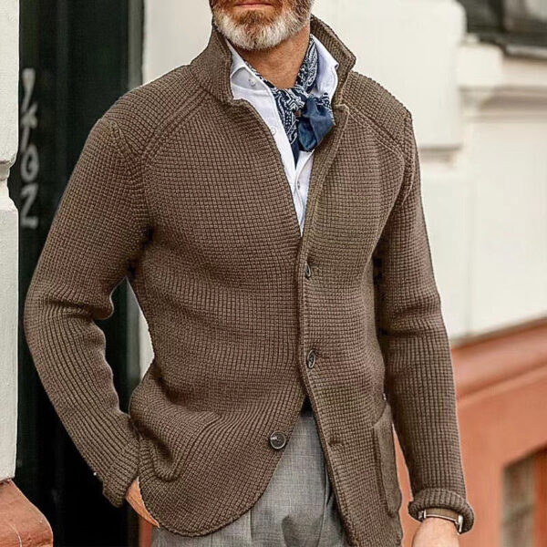 Men's Casual Stand Collar Thick Knit Suit Jacket - Image 3