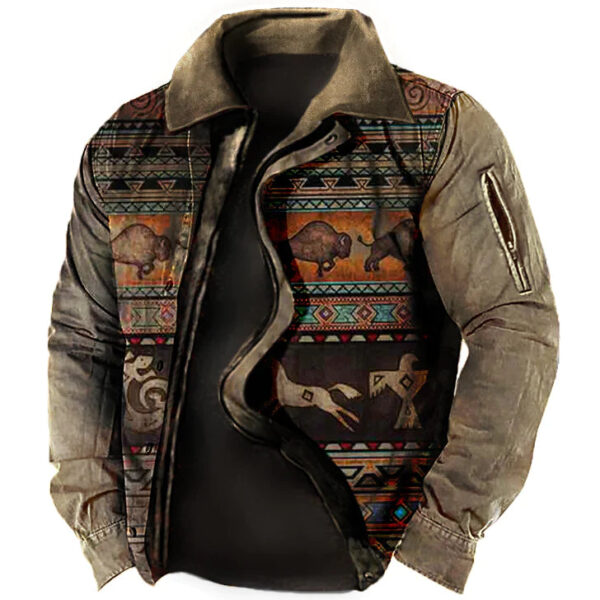 Men's Retro Lining Plus Fleece Zipper Tactical Jacket - Image 3