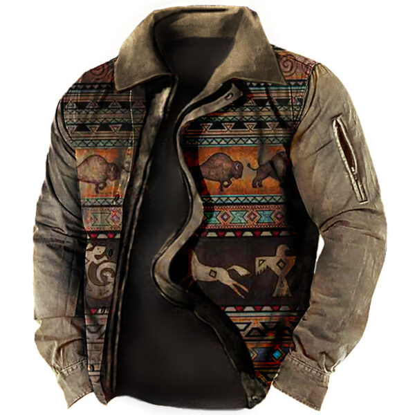 Men's Vintage American Flag Print Lining Plus Fleece Coat Outdoor Tactical Jacket - Image 3