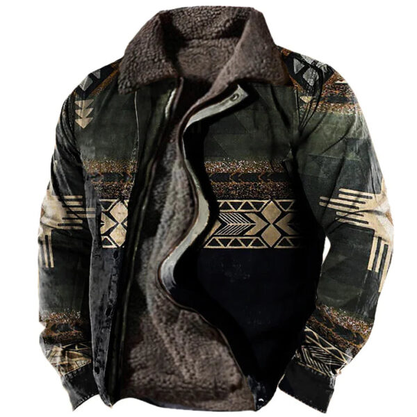 Men's Retro Lining Plus Fleece Zipper Tactical Jacket - Image 7