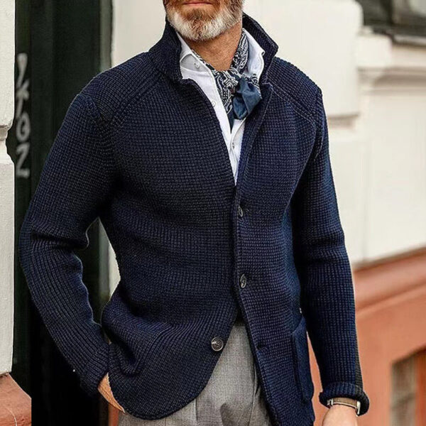 Men's Casual Stand Collar Thick Knit Suit Jacket - Image 4