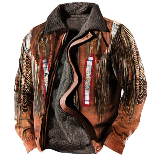 Men's Vintage American Flag Print Lining Plus Fleece Coat Outdoor Tactical Jacket - Image 2