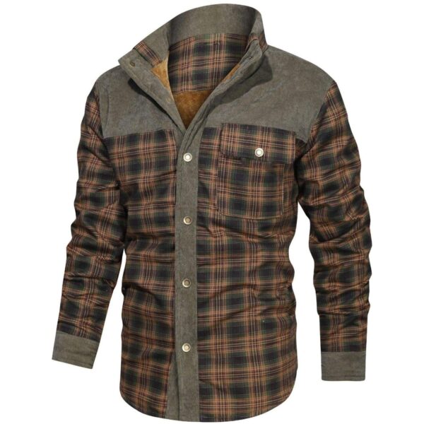 Men's Retro Check Pattern Stitching Warm Wanderer Jacket - Image 2