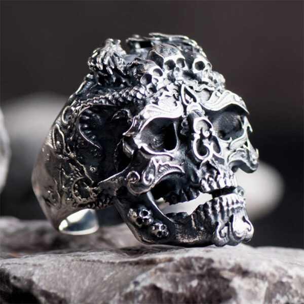 Laughing Skulls Biker Ring 925 Silver