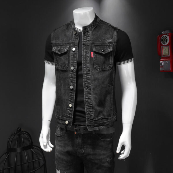 Men's Black Denim Vest with Two Chest Pockets - Image 2