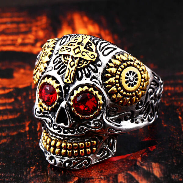 Sugar Skull Ring with CZ Stones - Image 2