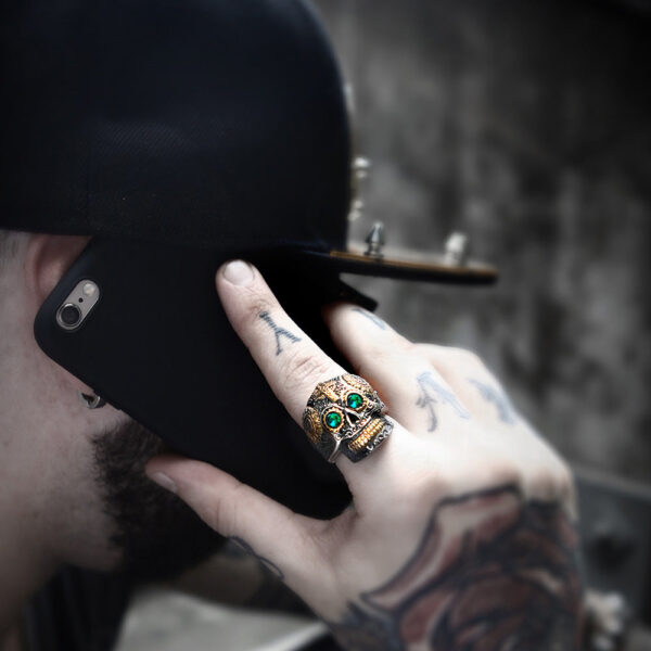 Sugar Skull Ring with CZ Stones - Image 4