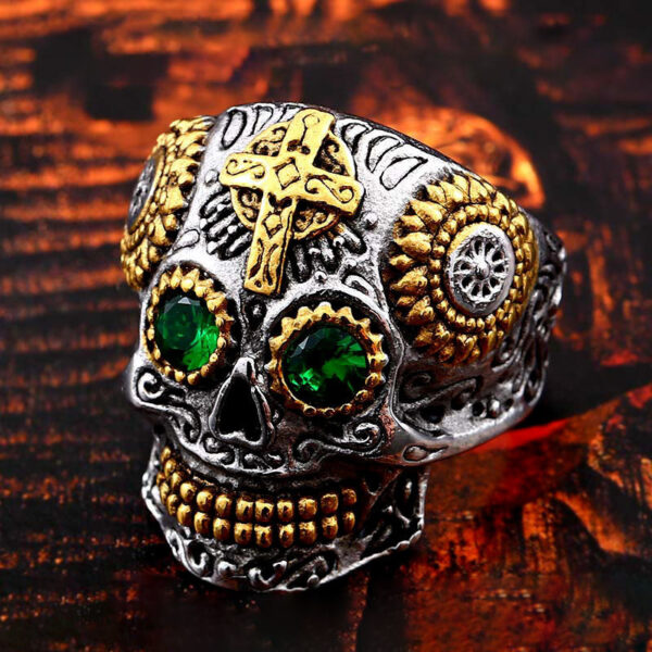 Sugar Skull Ring with CZ Stones