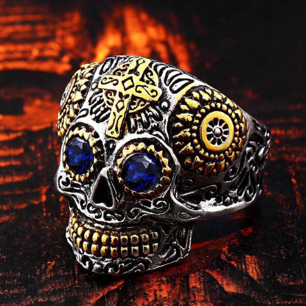 Sugar Skull Ring with CZ Stones - Image 3
