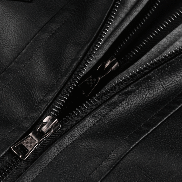 Distressed Leather Jacket Hooded Motorcycle Coat - Black - Image 6