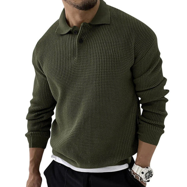 Men's Vintage Knit Button Up Lapel Collar Long Sleeve Sweater - Image 5