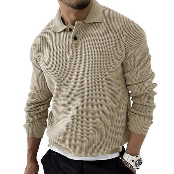Men's Vintage Knit Button Up Lapel Collar Long Sleeve Sweater - Image 4