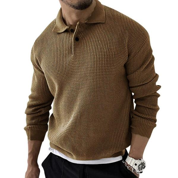 Men's Vintage Knit Button Up Lapel Collar Long Sleeve Sweater - Image 3