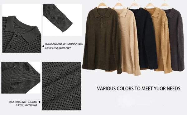 Men's Vintage Knit Button Up Lapel Collar Long Sleeve Sweater - Image 8