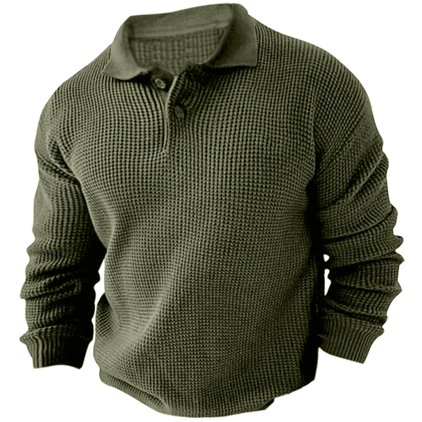 Men's Vintage Knit Button Up Lapel Collar Long Sleeve Sweater - Image 9