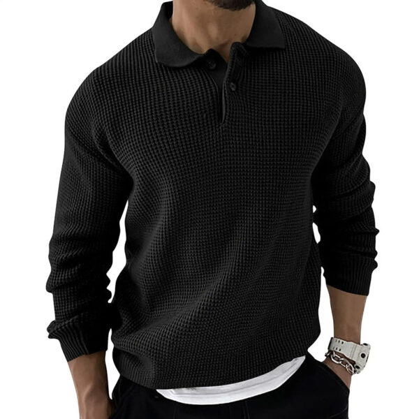 Men's Vintage Knit Button Up Lapel Collar Long Sleeve Sweater - Image 2