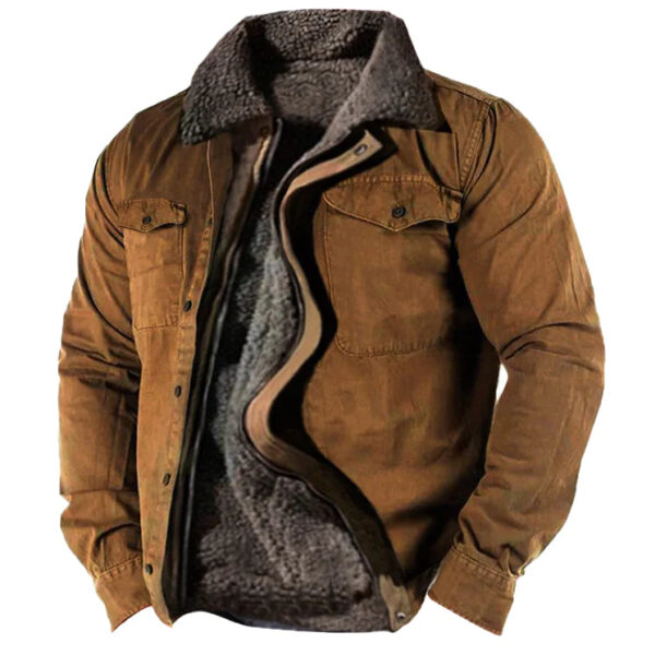 Men's Retro Lining Plus Fleece Zipper Tactical Jacket - Image 2