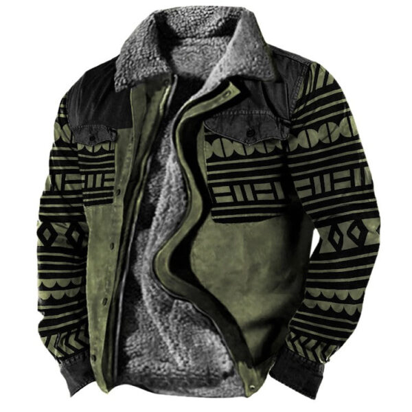 Men's Vintage American Flag Print Lining Plus Fleece Coat Outdoor Tactical Jacket - Image 6