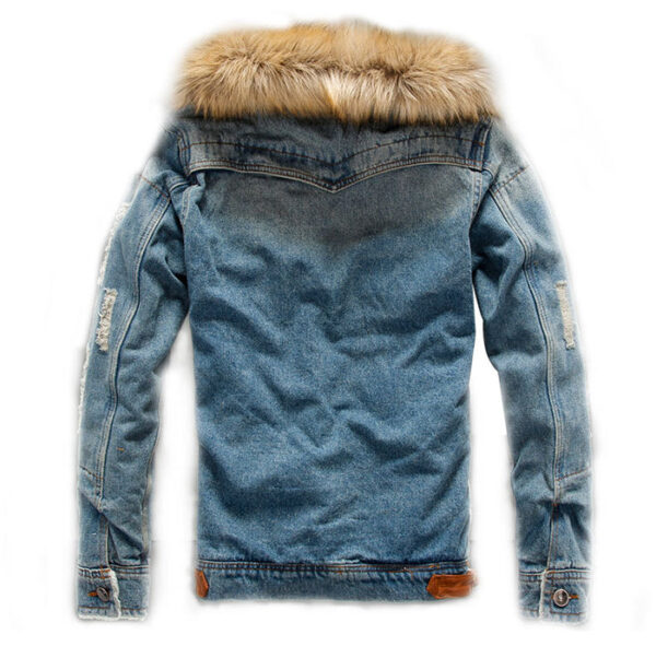 Men's Sherpa Fleece Lined Distressed Denim Trucker Jacket - Image 3