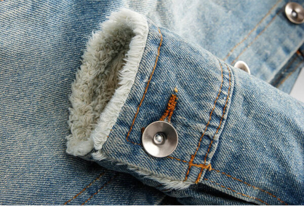 Men's Sherpa Fleece Lined Distressed Denim Trucker Jacket - Image 5