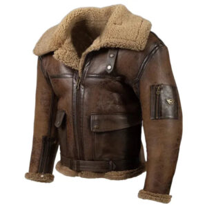 Men Vintage Distressed Real Fur RAF B3 Bomber Genuine Sheepskin Leather Jacket