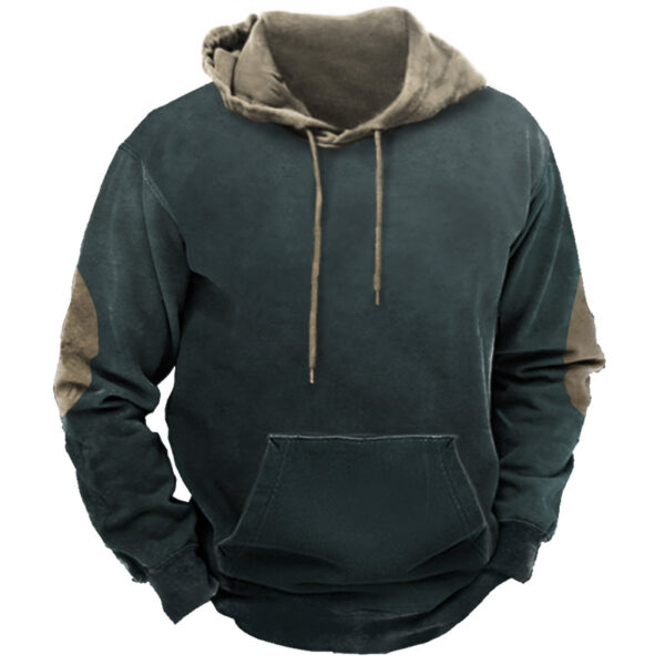 Men's Vintage Contrast Print Hooded Sweatshirt - Image 4