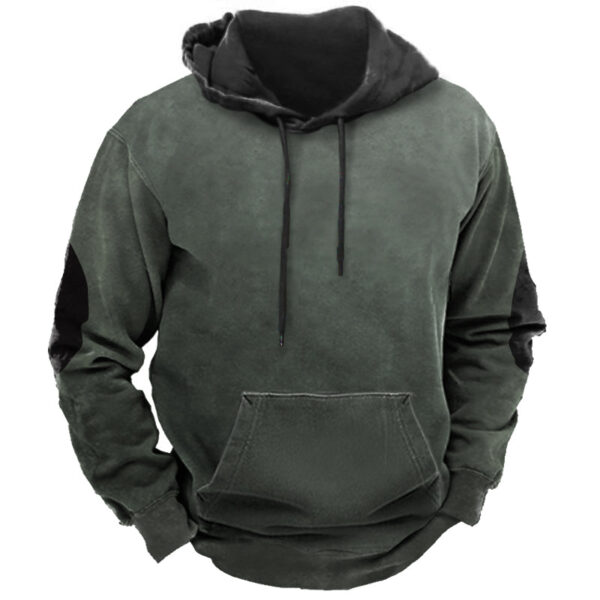 Men's Vintage Contrast Print Hooded Sweatshirt - Image 6