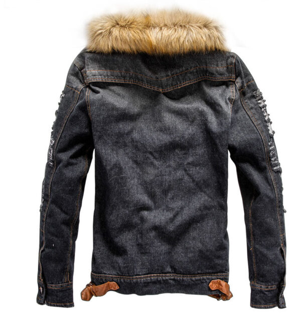 Men's Sherpa Fleece Lined Distressed Denim Trucker Jacket - Image 4