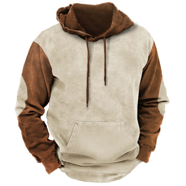 Men's Vintage Contrast Print Hooded Sweatshirt - Image 7