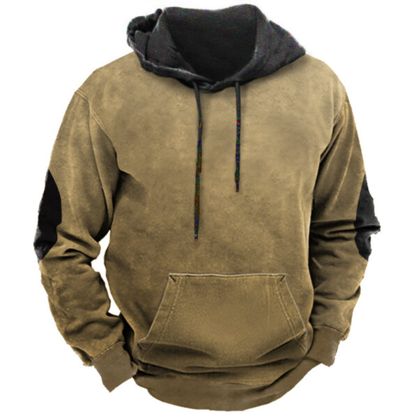 Men's Vintage Contrast Print Hooded Sweatshirt - Image 5
