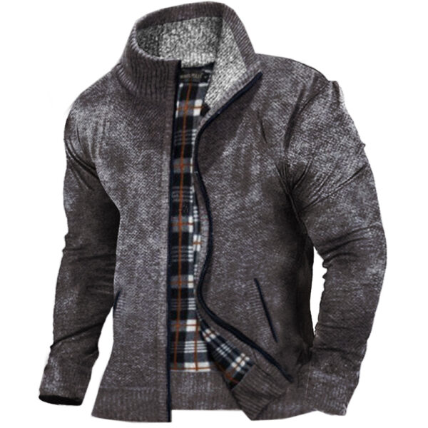 Men's Warm Loose Stand Collar Zip Knit Sweater - Image 5