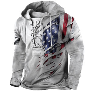 Men's American Flag Print Lace-Up Hoodie Sweatshirt