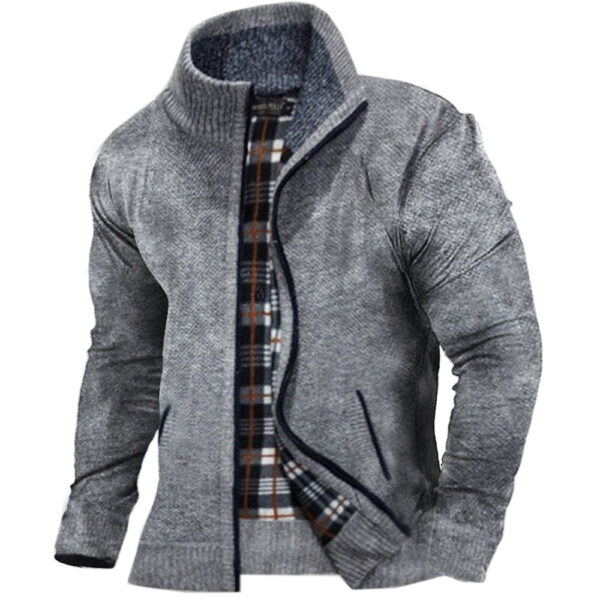 Men's Warm Loose Stand Collar Zip Knit Sweater - Image 3