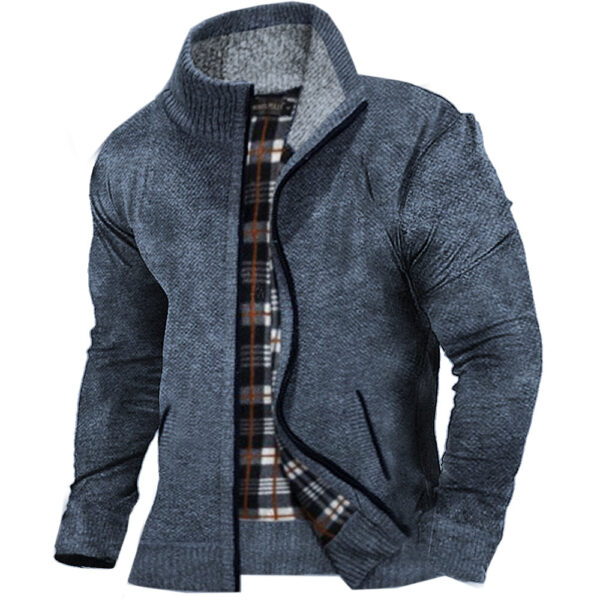 Men's Warm Loose Stand Collar Zip Knit Sweater - Image 4