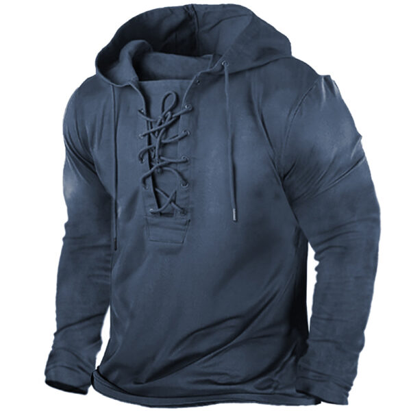 Men's Outdoor Vintage Tie Hooded Long Sleeve T-Shirt - Image 3