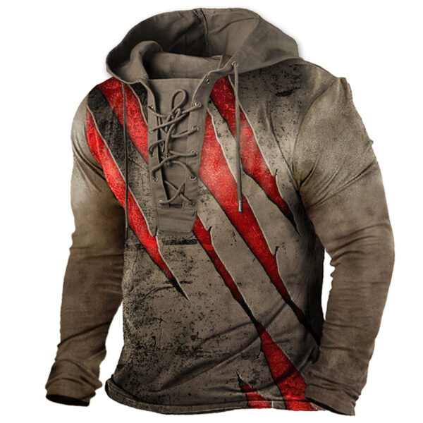 Men's Vintage Outdoor Tactical Lace-Up Hooded T-Shirt - Image 2