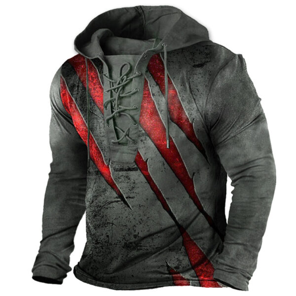 Men's Vintage Outdoor Tactical Lace-Up Hooded T-Shirt - Image 3