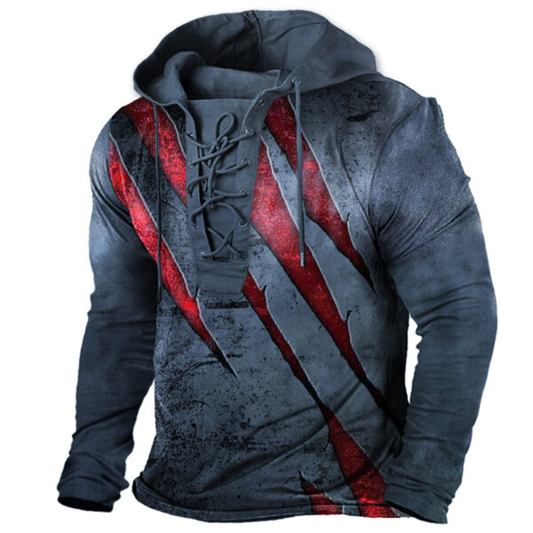 Men's Vintage Outdoor Tactical Lace-Up Hooded T-Shirt - Image 4