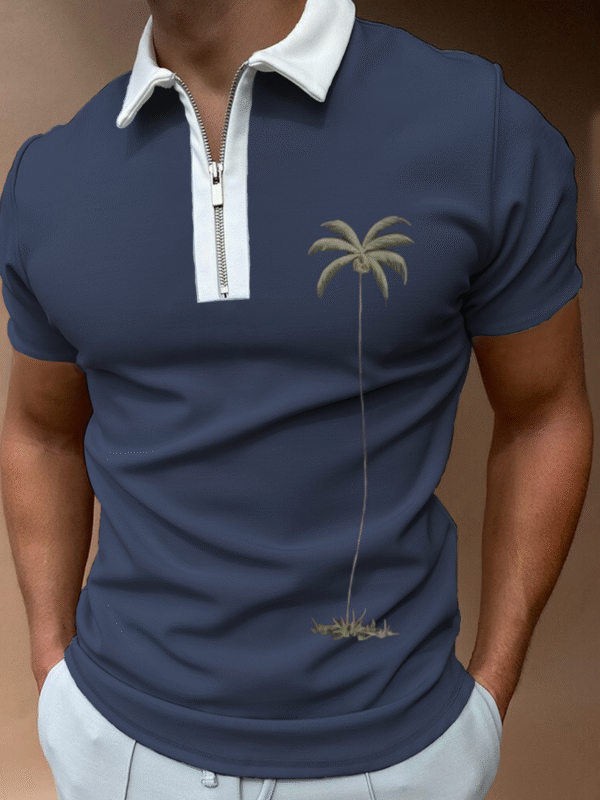Short Sleeve Crew Neck Coconut Tree Short Sleeve Polo Shirt