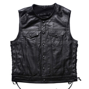 Motorcycle Skull Wings Leather Vest Side Laces