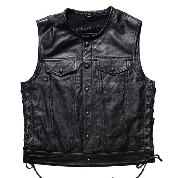 Motorcycle Skull Wings Leather Vest Side Laces